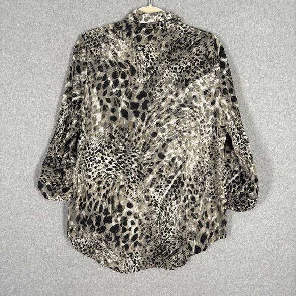 90s Gloria Vanderbilt Top Large Modal Animal Leopard Pleated Neutrals Tunic Loud - Picture 11 of 14